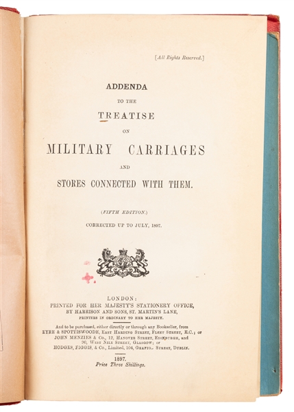  [MILITARY]. Addenda to the Treatise on Military Carriages a...