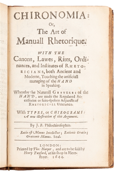  [SIGN LANGUAGE]. [BULWER, John, 1606-1656). Chirologia: or ...