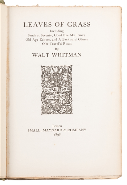  WHITMAN, Walt (1819-1892). Leaves of Grass Including Sands ...