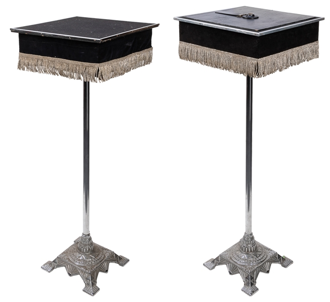  Side Tables. 1950s. A pair of Deco style side tables with v...