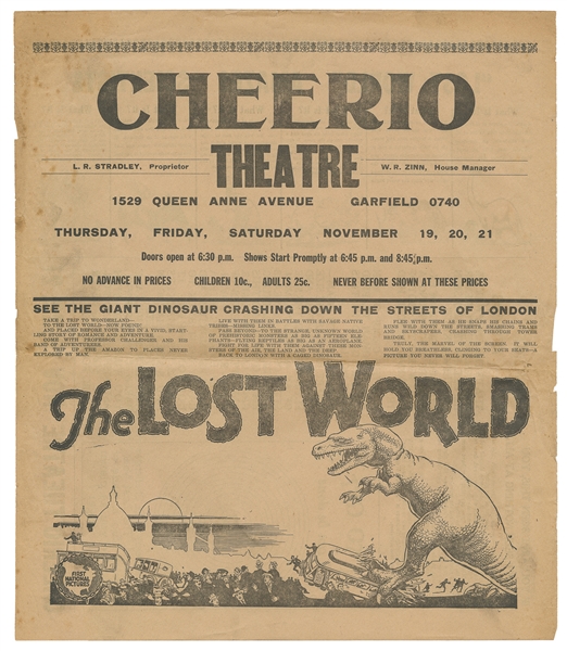  [LOST WORLD]. A pair of window cards and an ad for the 1925...