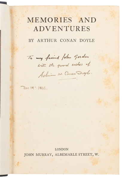  DOYLE, Arthur Conan (1859-1930). Memories and Adventures. L...