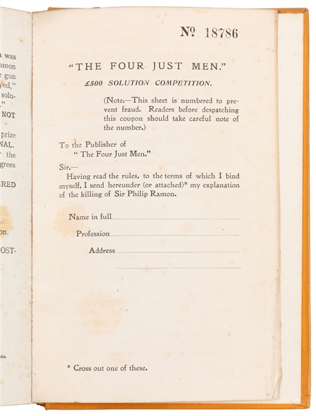  WALLACE, Edgar. The Four Just Men. London: The Tallis Press...