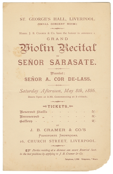  [SHERLOCK HOLMES ASSOCIATION]. SARASATE, Pablo de (1844-190...