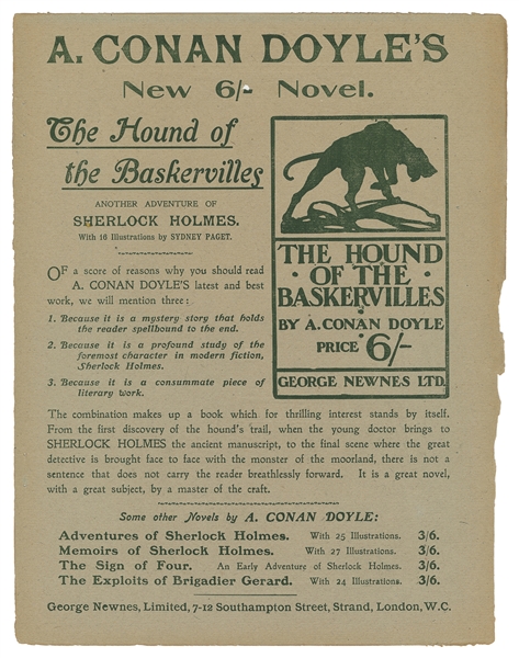  [ADVERTISEMENT]. “A. Conan Doyle’s New 6/- Novel. The Hound...