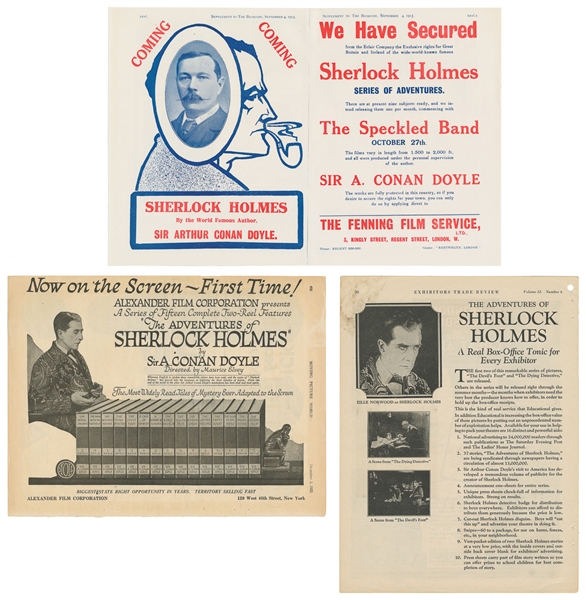  A group of 3 rare advertisements for early Sherlock Holmes ...