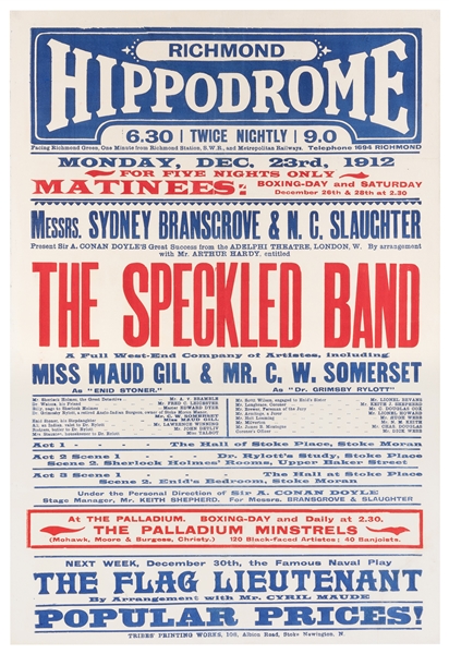  [THEATRE POSTER]. Richmond Hippodrome / Messrs. Sydney Bran...