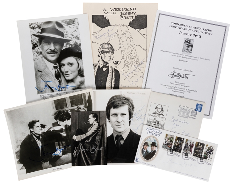  A group of 8 items signed by Jeremy Brett. [V.p., ca. 1970s...