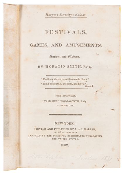  SMITH, Horatio (1779-1849). Festivals, Games, and Amusement...