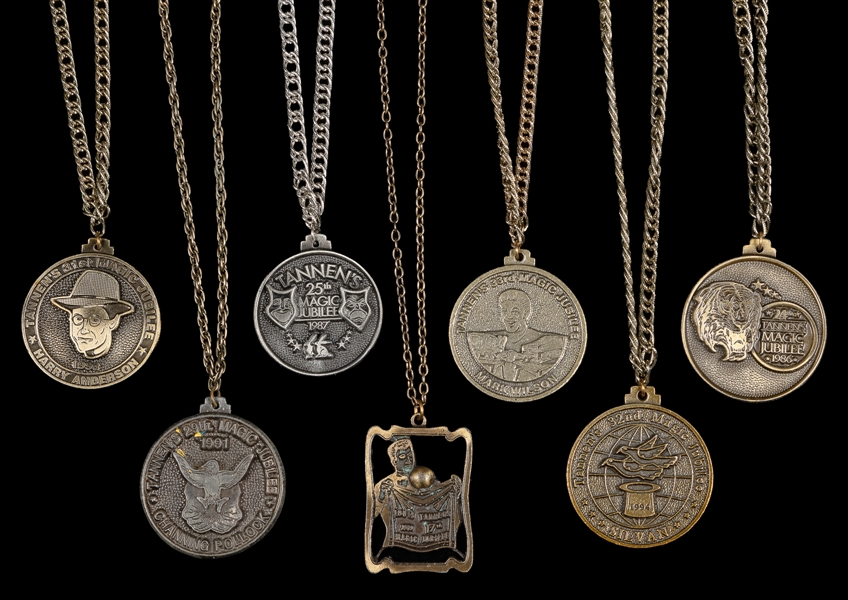  Group of 8 Tannen’s Magic Jubilee Medallions, and one Keych...