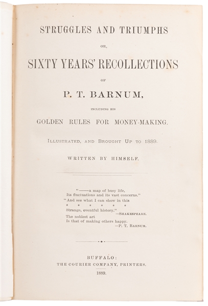  BARNUM, P.T. (1810 – 91). Struggles and Triumphs or, Sixty ...