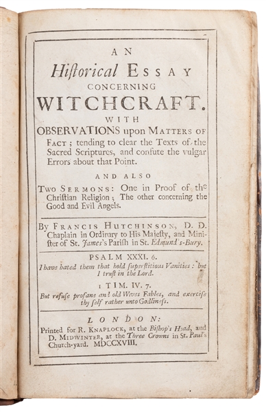  HUTCHINSON, Francis. An Historical Essay Concerning Witchcr...