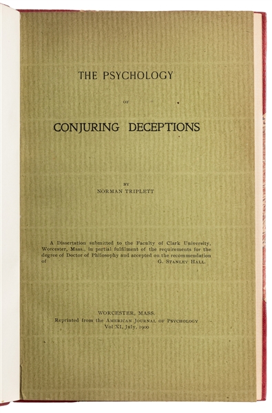  TRIPLETT, Norman (1861 – 1934). The Psychology of Conjuring...