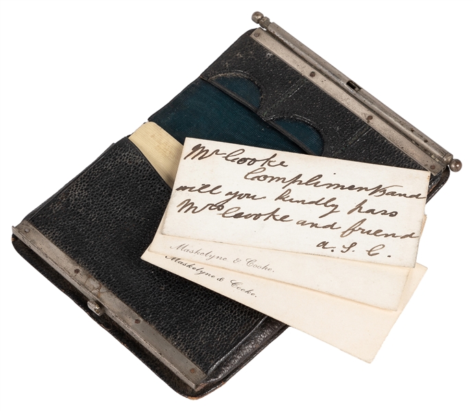 COOKE, Alfred (1877 - 1960). Embossed Business Card Case, Cards, and Handwritten “Comp” Pass. 