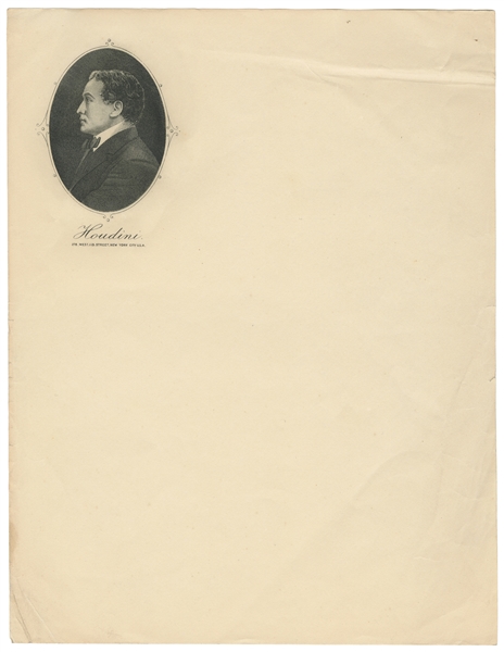  HOUDINI (Erik Weisz, 1874 – 1926). Engraved Houdini Letterh...