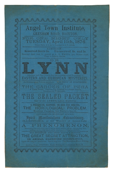  LYNN, Dr. H.S. (J.W. Simmons, 1836 - 99). Dr. Lynn Brixton ...