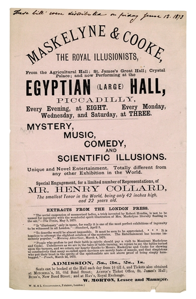 MASKELYNE & COOKE. Maskelyne & Cooke The Royal Illusionists ... Egyptian (Large) Hall. 