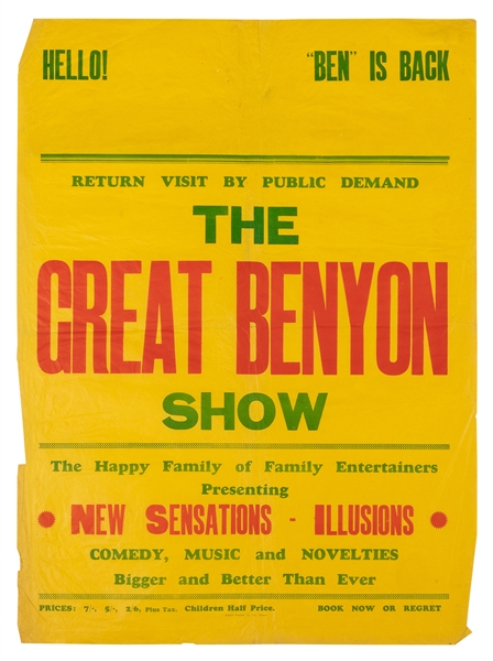  BENYON, Edgar (1901 – 78). Six Benyon Posters and Playbills...