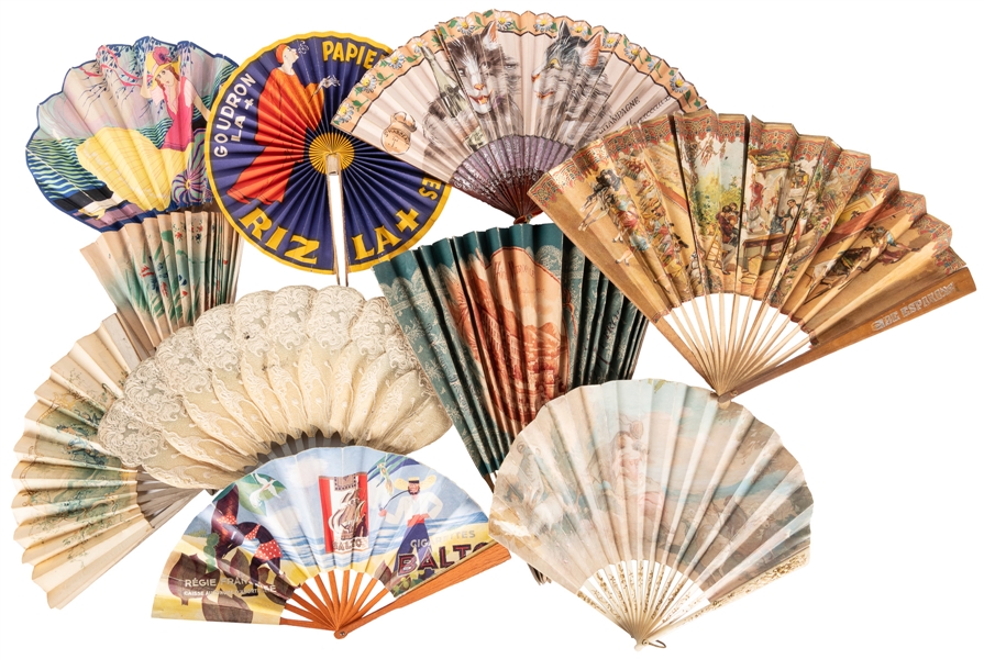  [ADVERTISING FOLDING FANS]. Group of 10 Folding Fans Advert...