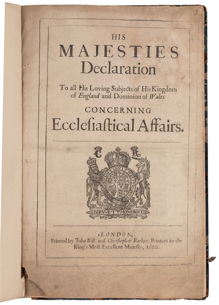  [CHARLES II, KING OF ENGLAND (1630-1685)]. His Majestie’s D...