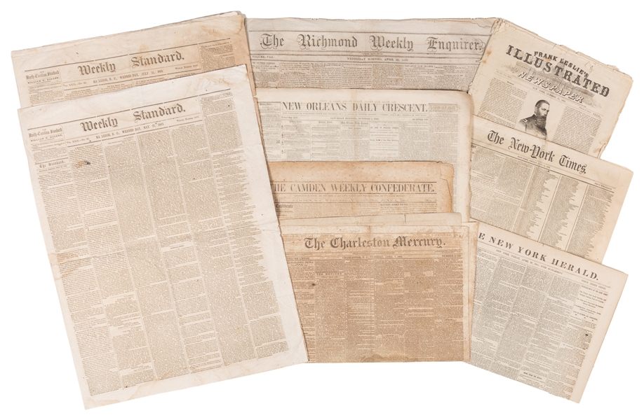  [CIVIL WAR]. Group of Nine Newspapers, Six Confederate and ...