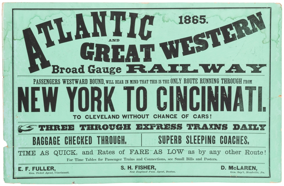  [CIVIL WAR ERA]. [RAILROADIANA]. Atlantic and Great Western...