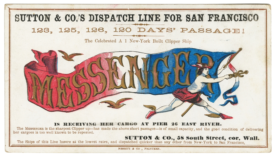  [CLIPPER SHIP CARD]. Sutton & Co.’s Dispatch Line for San F...