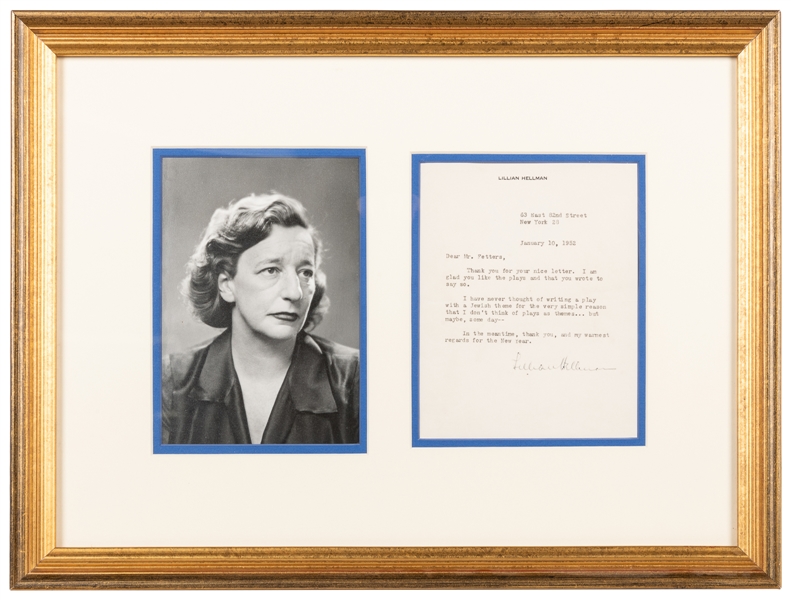  HELLMAN, Lillian (1905-1984). Typed Letter Signed. New York...