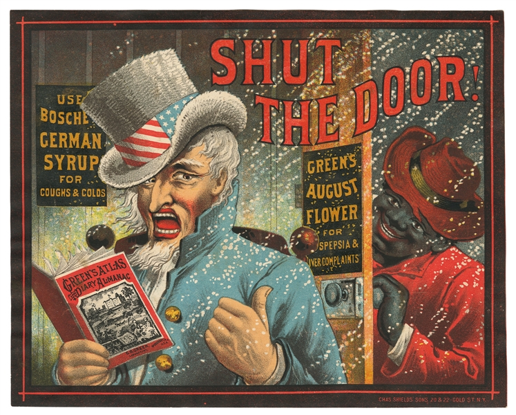  [LITHOGRAPHY]. [AFRICAN-AMERICANA]. “Shut the Door! Use Bos...