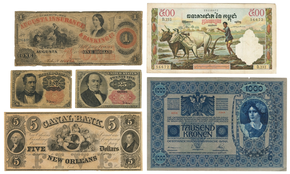  [LITHOGRAPHY]. [CURRENCY]. Group of Six American Currency N...