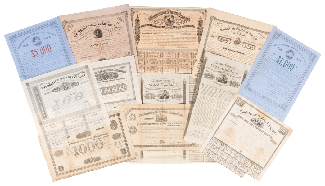  [LITHOGRAPHY]. Group of 28 Confederate Loan Certificates an...