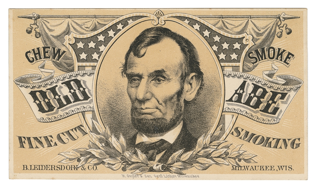  [LITHOGRAPHY]. [TOBACCO]. “Chew Smoke Old Abe Fine Cut Smok...