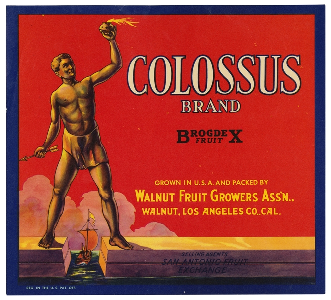  [LITHOGRAPHY]. “Colossus Brand Brogdex Fruit” Orange Crate ...