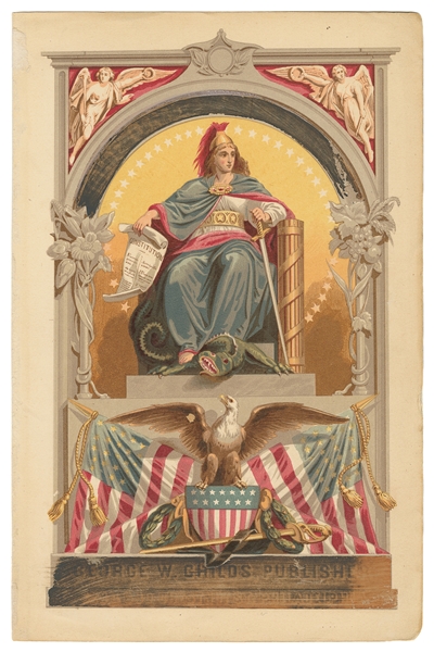  [LITHOGRAPHY]. [PATRIOTISM]. Columbia on Her Throne with a ...