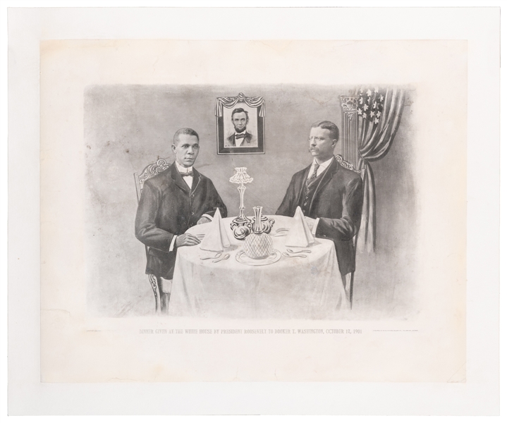  [LITHOGRAPHY]. WASHINGTON, Booker T. (1856-1915) and ROOSEV...