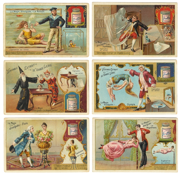  [LITHOGRAPHY] Set of Six Liebig Magic Trade Cards. Circa 18...