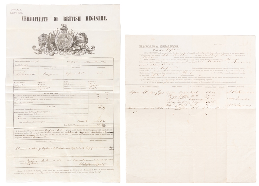  [SHIPPING DOCUMENTS]. A Pair of Shipping Documents for Vess...