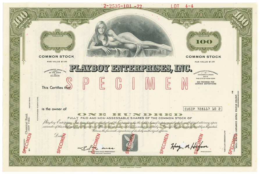  [STOCKS]. [PLAYBOY ENTERPRISES INC]. Specimen Stock Certifi...