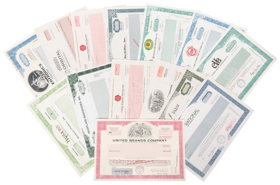  [STOCKS]. Group of 21 Specimen Stock Certificates for Commo...