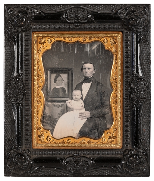  Quarter Plate Daguerrotype Portrait of a Man and His Baby with...