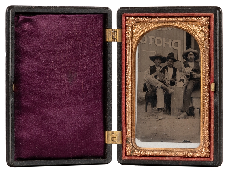  Original Tintype of Three Armed Gamblers in Thermoplastic F...