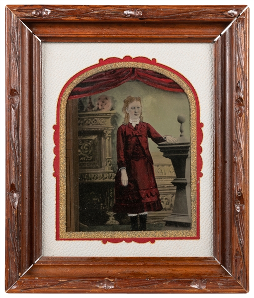  Original Full-Plate, Painted Tintype of a Woman in a Parlor...