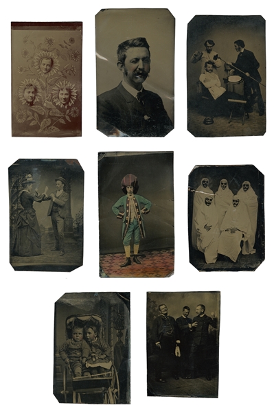  [TINTYPES]. Group of Eight Humorous Tintypes, Including Two...