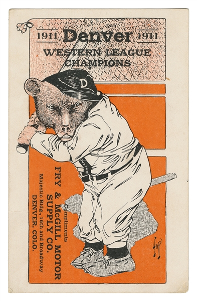  [BASEBALL]. Promotional Postcard for the 1911 Denver Grizzl...