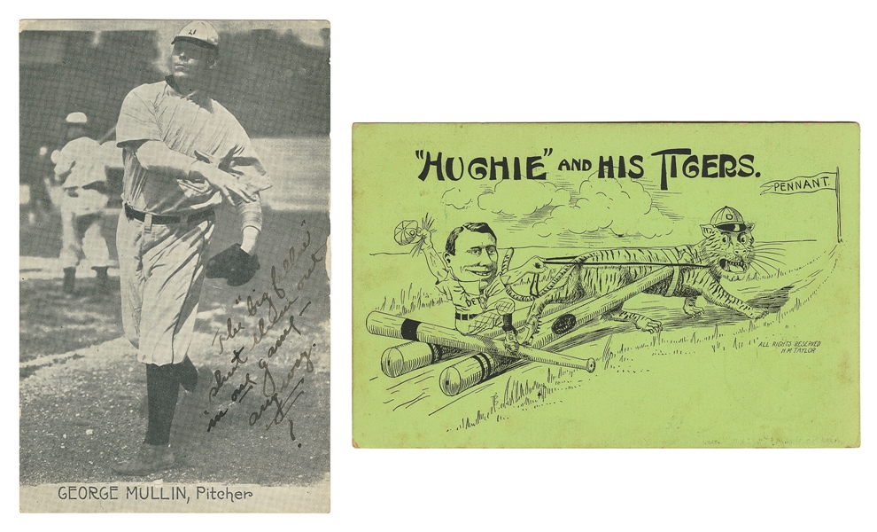  [BASEBALL]. A Pair of Postcards Featuring Detroit Tigers Pl...