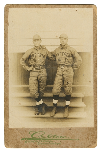  [BASEBALL]. Cabinet Card Photograph of Two Cuban “Infantry”...