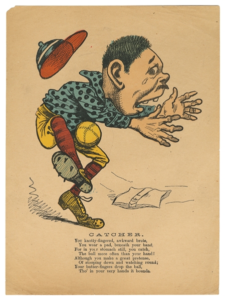  [BASEBALL]. “Catcher.” [Ca. early 20th century]. Humorous l...