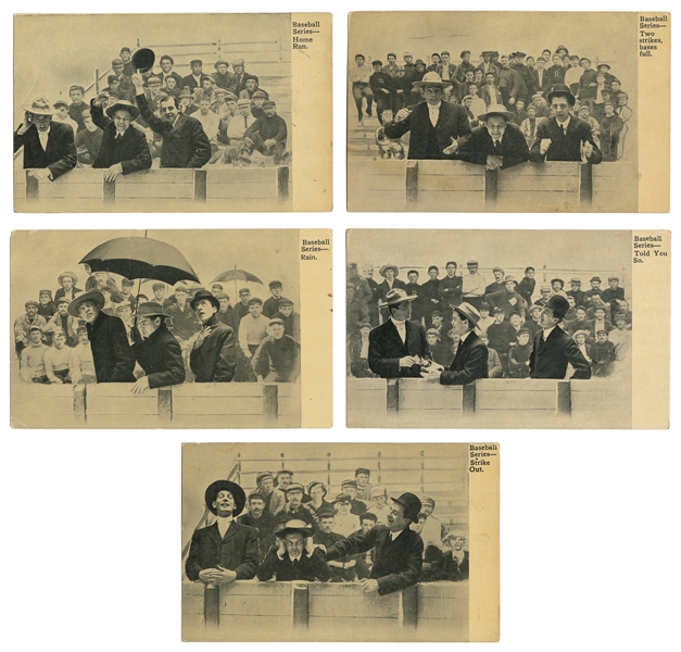  [BASEBALL]. A Series of Five Humorous Post Cards of Three M...