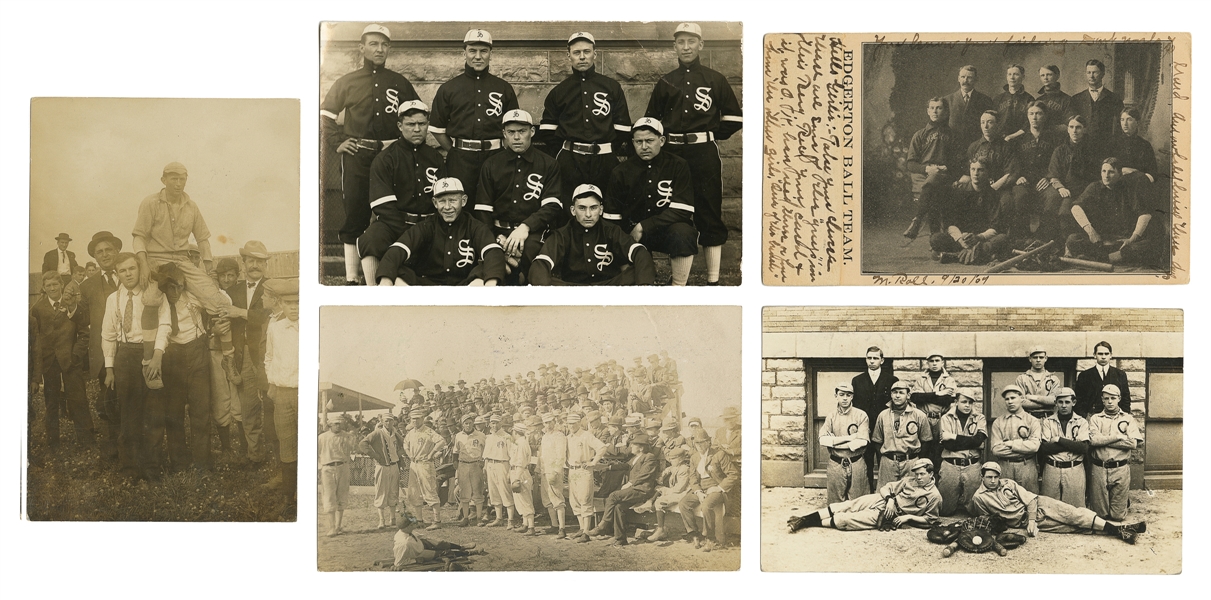  [BASEBALL]. Group of Four Real Photo Postcards and One Post...