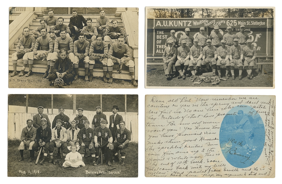  [BASEBALL]. Group of Three Real Photo Postcards and One Cya...